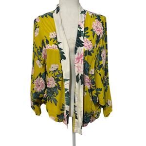 Anthropologie Floral Short Kimono – Mustard Yellow Boho Layer